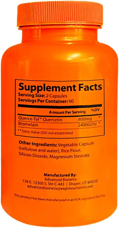Advanced Bionetix Querce-Tal™ Quercetin + Bromelain 120 Veg Capsules | High Potency Enhanced Absorption Bioavailability. Supports Anti-Oxidant, Flare up Events, Heart Immune Health, Packaging May Vary
