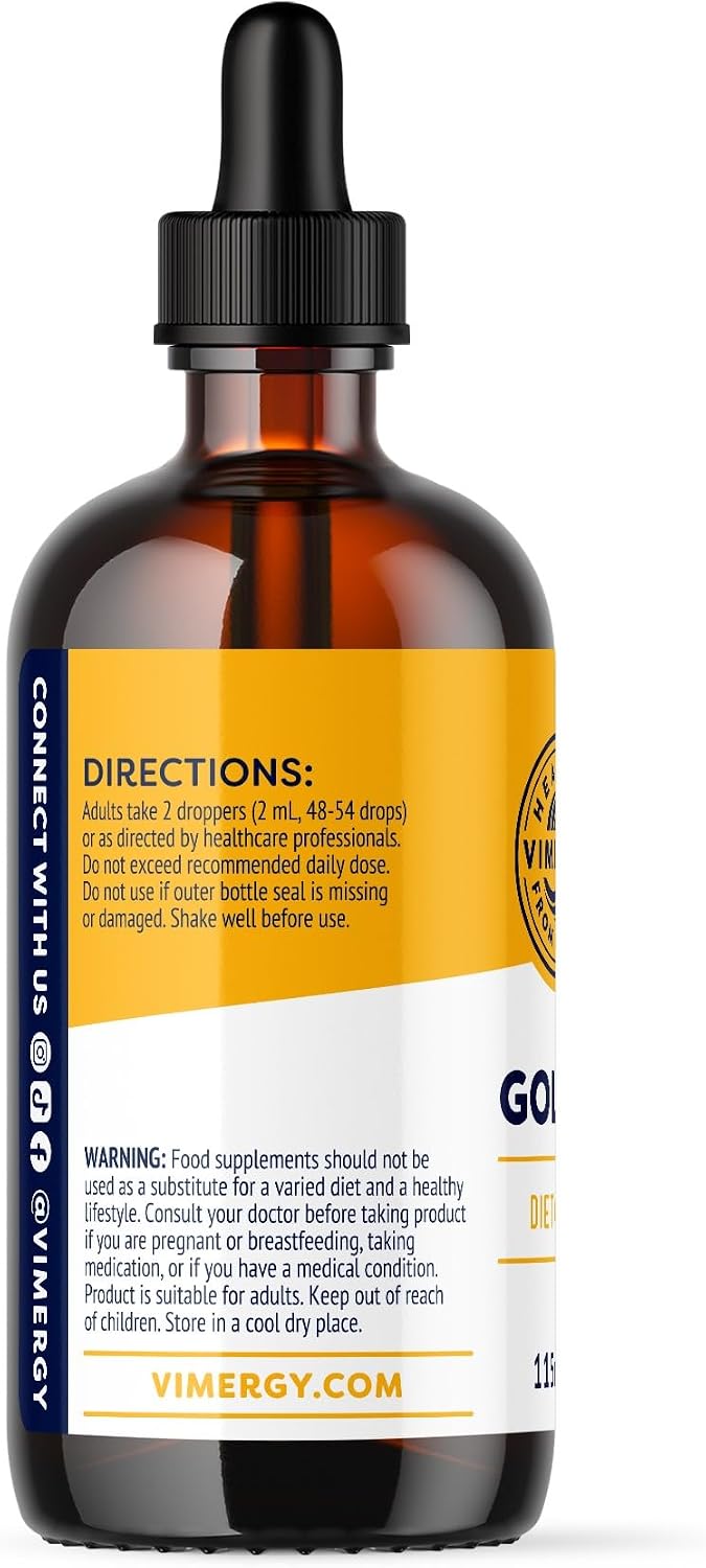 Vimergy USDA Organic Goldenseal Supplement – 57 2mL (2 Droppers or 48-54 Drops) Servings (200mg Extract Per Serving). Vegan, Alcohol-Free Golden Seal herb Drops Great for Tea (115 mL)