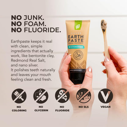 Redmond Earthpaste with Silver - Natural Non-Fluoride Toothpaste, 4 Ounce Tube (Peppermint)