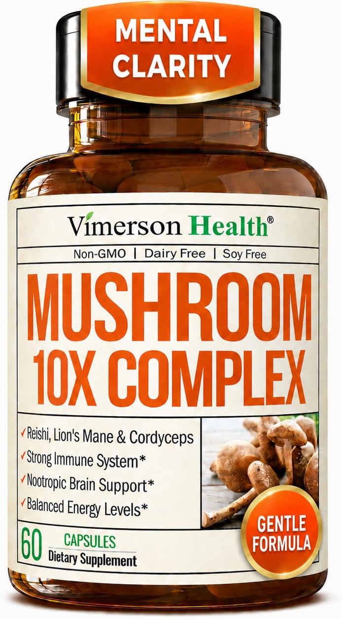 10X Mushroom Supplement w/ Lions Mane & Reishi – Cognitive Support – 60 Ct