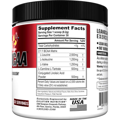 Stimulant Free Lean BCAA Powder - Evlution Nutrition BCAAs Amino Acids Powder with CLA Carnitine and 2:1:1 Branched Chain Amino Acids Supports Muscle Recovery Fat Burn and Metabolism - Fruit Punch