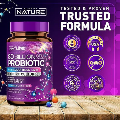 80 Billion CFU Probiotic - Daily Digestive Gut Health Supplement for Men & Women