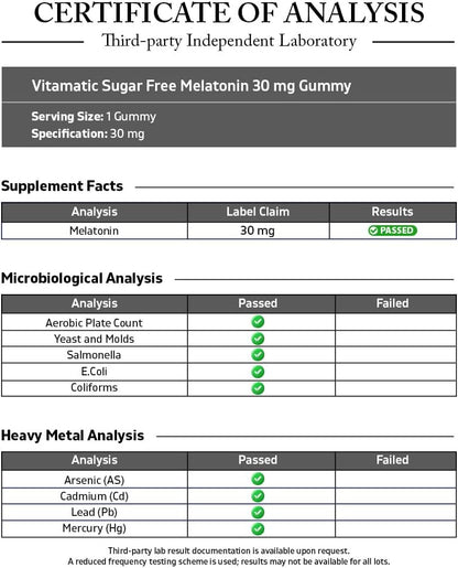 Vitamatic Extra Strength Melatonin 30 mg, 60 Gummies | Natural Strawberry Flavor, Non-Habit Forming, Non-GMO, Gluten Free, Sugar Free, Pectin Based