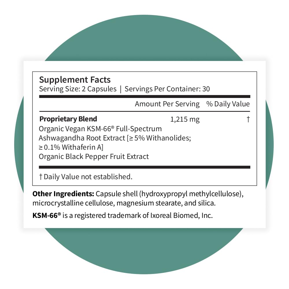 Pattern Wellness Ashwagandha Complex Supplement – 60 Vegan Capsules | For Men & Women – Organic KSM-66® & Black Pepper Extract – Supports Stress Response & Energy Balance – Non-GMO