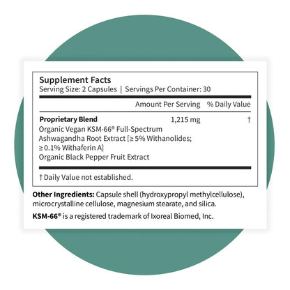 Pattern Wellness Ashwagandha Complex Supplement – 60 Vegan Capsules | For Men & Women – Organic KSM-66® & Black Pepper Extract – Supports Stress Response & Energy Balance – Non-GMO