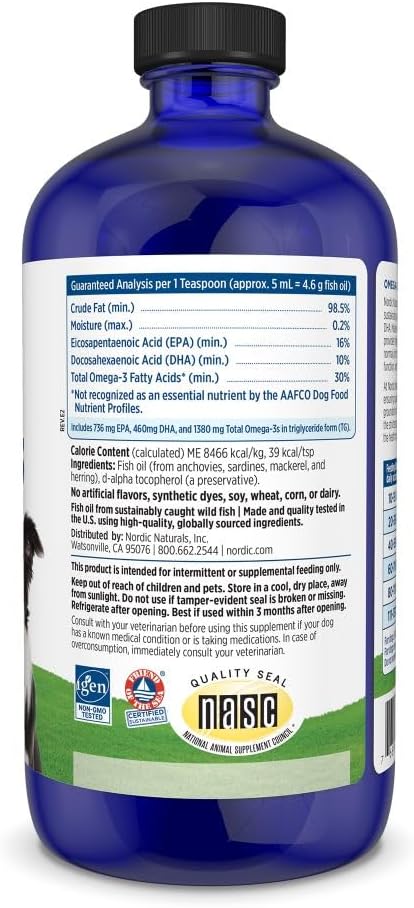 Nordic Naturals Omega-3 Pet, 1380mg Fish Oil for Dogs w/EPA DHA - 16oz | Delivers 1380 mg of omega-3s per teaspoon with EPA and DHA to support heart health, immunity, and overall vitality in dogs