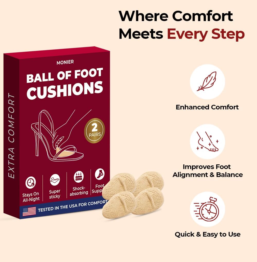 Ball of Foot Cushions for Women | Metatarsal, High Heel Comfort | High Heel Comfort for Ball of Feet, Shoe Cushions, Toe For Heels, Shoe Pads Inserts, One Size Fits All (2 Pairs)