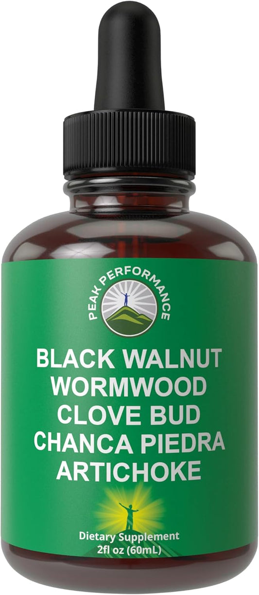 Wormwood Black Walnut Clove Cleanse for Humans. Elimination Detox + Intestinal Support Liquid Tincture Supplement for Adults and Kids. with Artichoke and Chanca Piedra for Additional Benefits