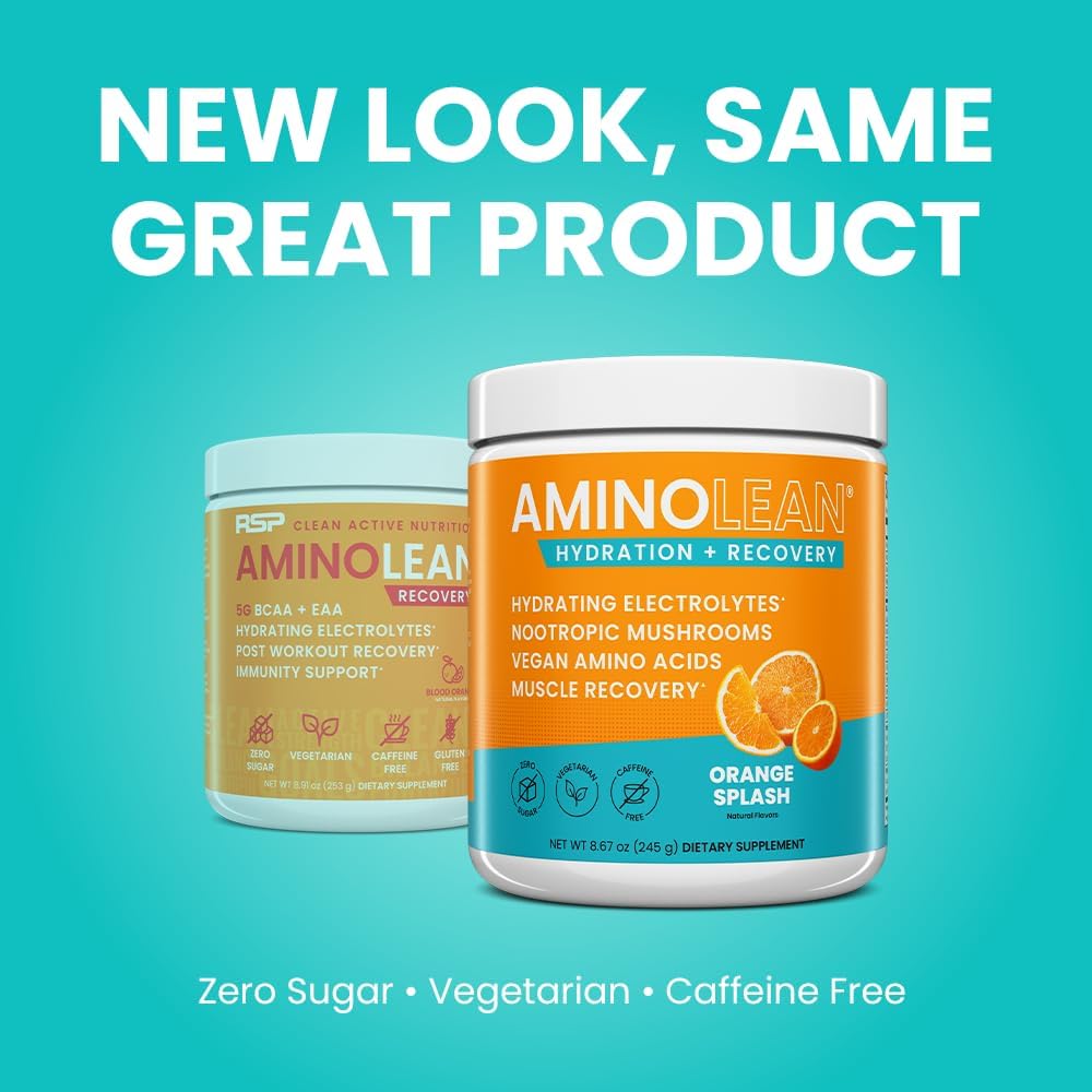 AminoLean Recovery Electrolytes Powder with Vegan BCAA + EAA Amino Acids | 5g Vegan Amino Acids, Hydration, Electrolytes & Nootropic Reishi Mushrooms for Post Workout & Morning Recovery, Sugar Free