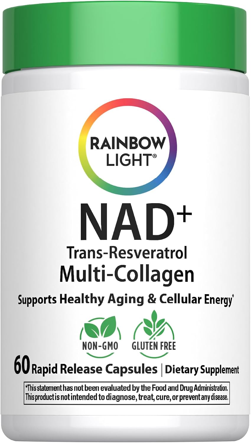 Rainbow Light NAD + Trans-Resveratrol Multi Collagen | 60 Rapid Release Capsules | Supports Healthy Aging & Cellular Energy | Non-GMO and Gluten Free