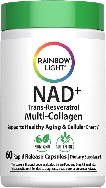 Rainbow Light NAD + Trans-Resveratrol Multi Collagen | 60 Rapid Release Capsules | Supports Healthy Aging & Cellular Energy | Non-GMO and Gluten Free
