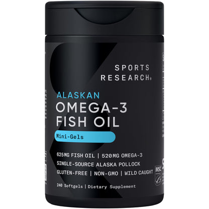 Sports Research® Omega-3 Fish Oil 1250 - Triple Strength Fish Oil Supplement from Wild Alaska Pollock - MSC Certified Sustainable · Non-GMO · Soy Free - 90 Softgel Capsules
