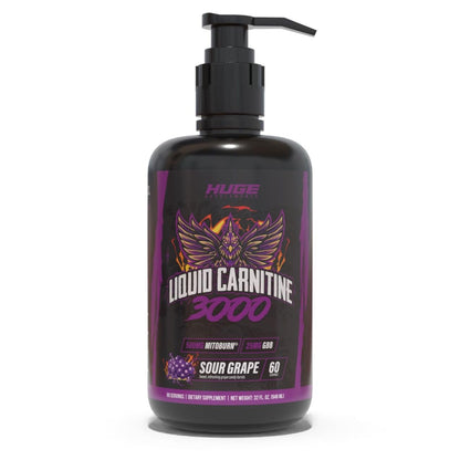 Huge Supplements Liquid L-Carnitine 3000, Superior Potency Infused with 500mg MitoBurn & 25mg GBB, Premium Stim-Free & Energy Boost, Convenient Pump Top, 32 Oz (60 Servings)