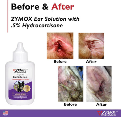 ZYMOX Enzymatic Ear Solution with 0.5-Percent Hydrocortisone | for Dog & Cat, 1.25 oz