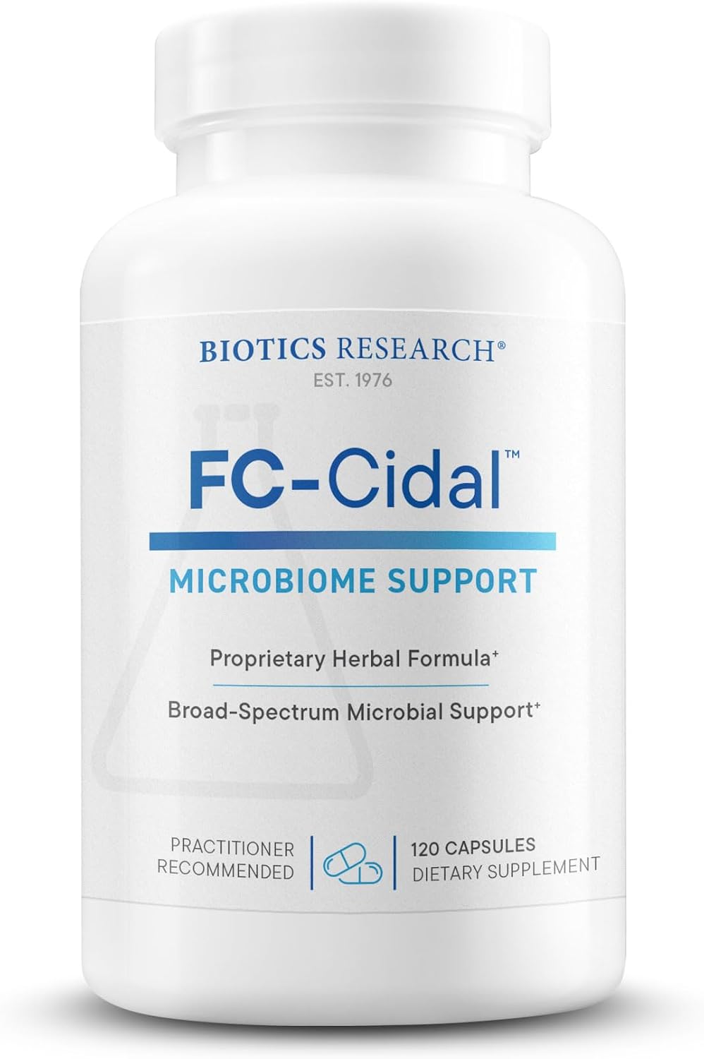BIOTICS RESEARCH FC Cidal™ Herbal Blend Complete GI Gut Health for Women & Men- 500 mg/Serving - 7 Herbs Proprietary Blend Supplement Supports Healthy GI Function and Microbial Balance 120 Capsules