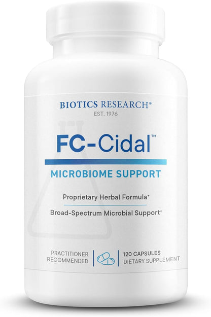 BIOTICS RESEARCH FC Cidal™ Herbal Blend Complete GI Gut Health for Women & Men- 500 mg/Serving - 7 Herbs Proprietary Blend Supplement Supports Healthy GI Function and Microbial Balance 120 Capsules