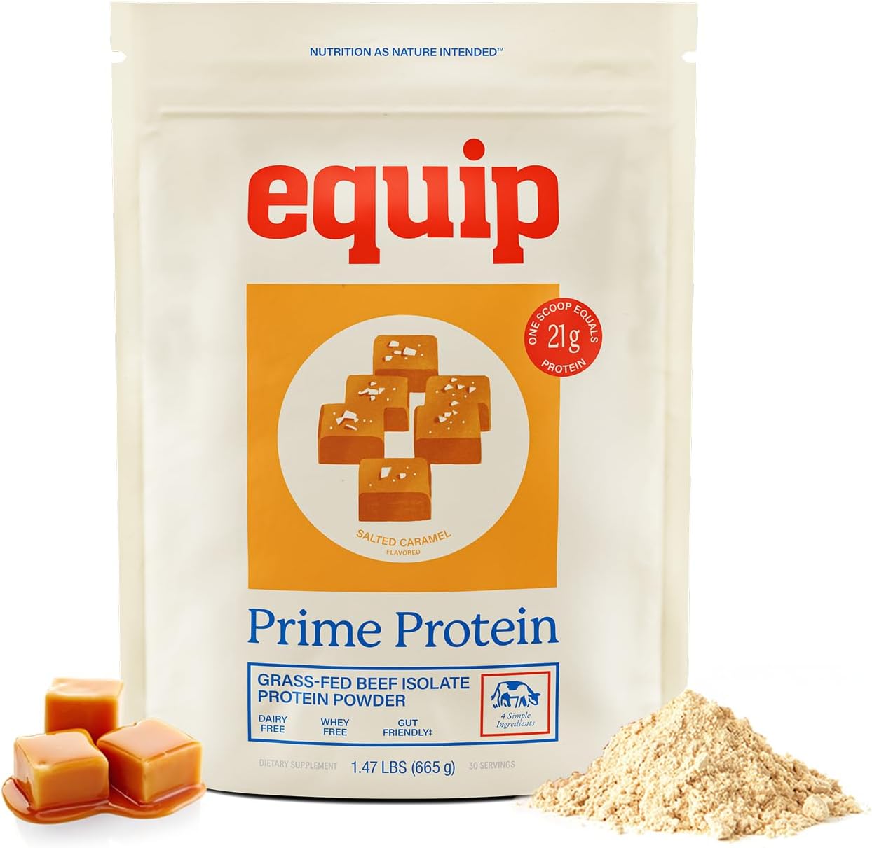 Equip Foods Chocolate Prime Protein Powder - Salted Caramel (x2) & Chocolate (x2) - Grass-Fed Isolate Beef Protein Powder - Paleo and Gluten Free - Helps Build and Repair Tissue