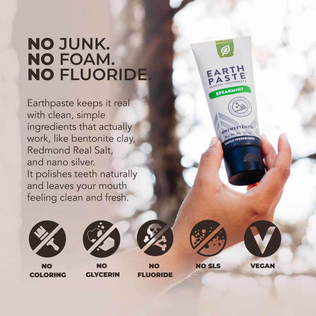 Redmond Earthpaste with Silver - Natural Non-Fluoride Toothpaste, 4 Ounce Tube (Peppermint)