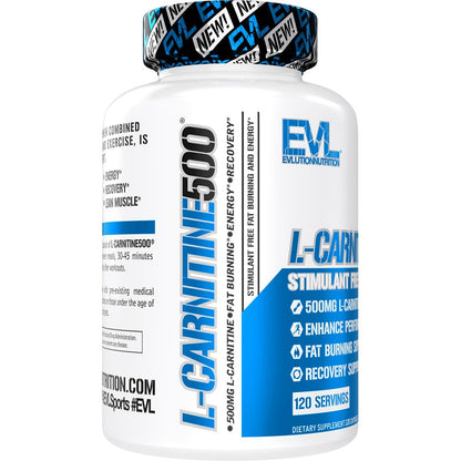 EVL L-Carnitine Supplement for Weight Loss Support - L Carnitine Tartrate for Cellular Energy Focus Endurance and Fat Burning Support - Stimulant Free Amino Acid for Fat Metabolism (120 Servings)