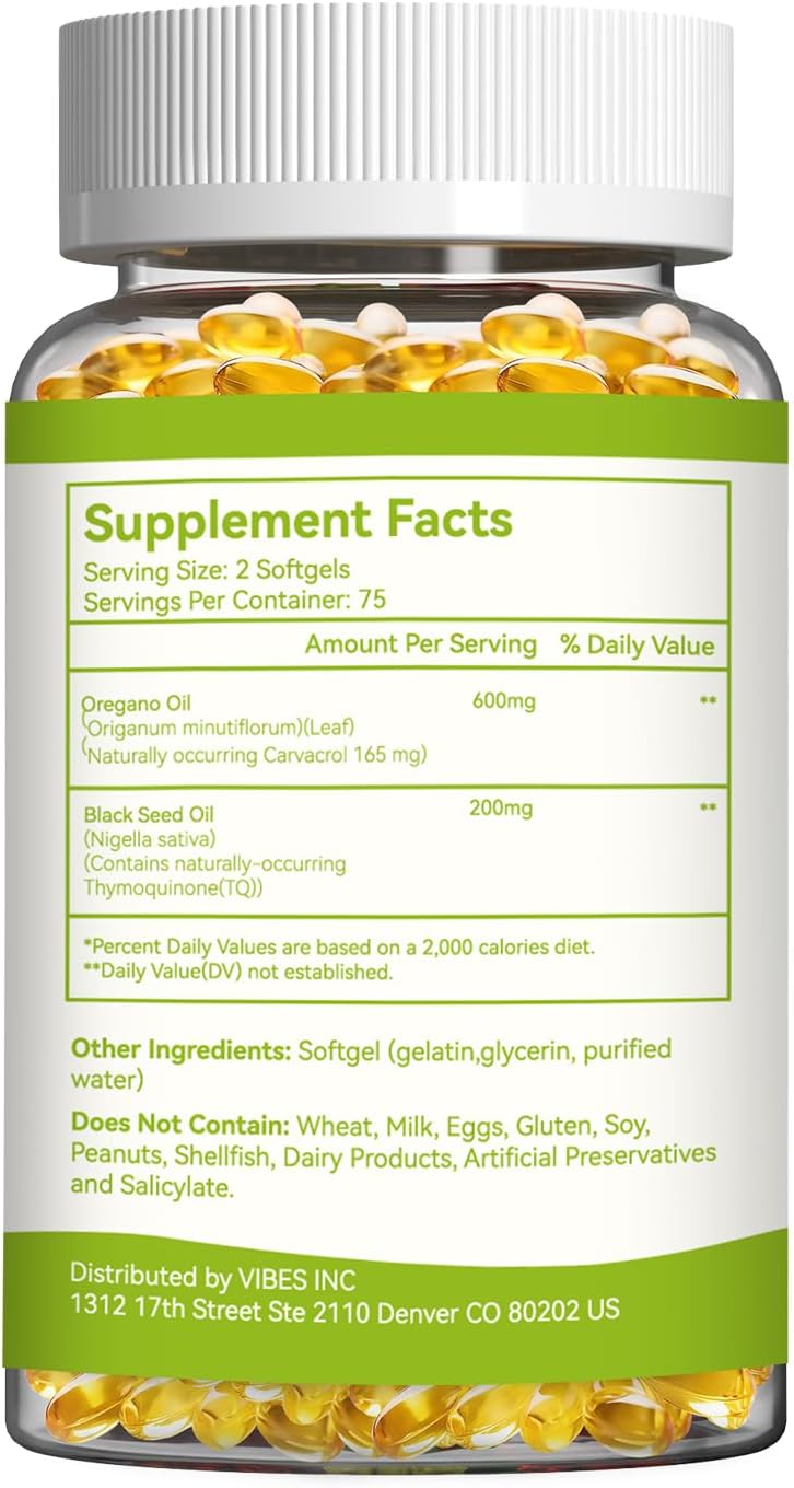 2 Pack Oregano Oil Softgels for Women & Men – Oregano Oil Softgels with Black Seed Oil, Easy-to-Swallow Softgels, Non-GMO, 300 Softgels