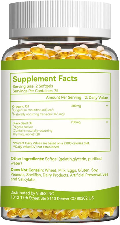 2 Pack Oregano Oil Softgels for Women & Men – Oregano Oil Softgels with Black Seed Oil, Easy-to-Swallow Softgels, Non-GMO, 300 Softgels