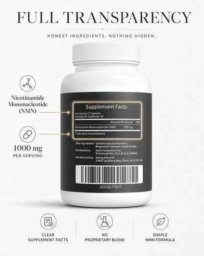 NMN Supplement 60000mg Nicotinamide Mononucleotide NAD+ Precursor Supports Mitochondrial Function, Cellular Energy & Healthy Aging 120 Capsules 60 Servings