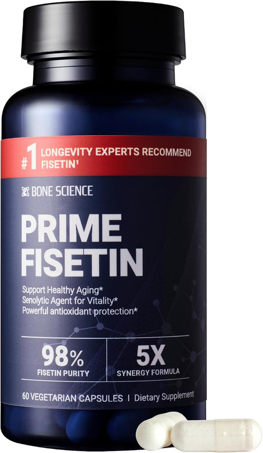 BONE SCIENCE Prime Fisetin 98% Plant-Based Flavonoid Supplement with Chamomile Extract, Trans-Pterostilbene, Phosphatidylcholine, and BioPerine