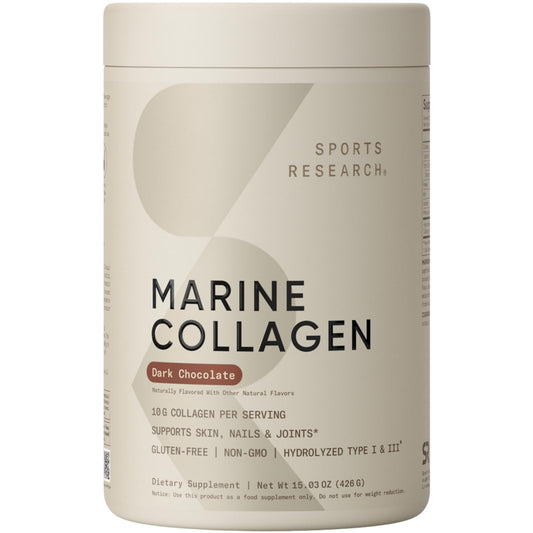 Sports Research Marine Collagen Peptides Powder - Sourced from Wild-Caught Fish, Pescatarian Friendly, Keto Certified & Non-GMO Tested - Easy to Mix in Water or Juice! (34 Servings)