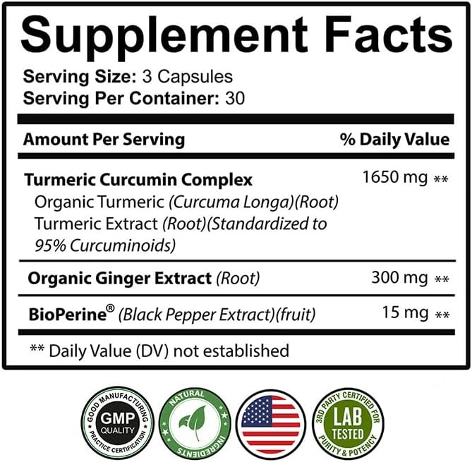 PureNature Turmeric Ginger - with 95% Curcuminoids & BioPerine, Curcumin, 90 Capsules