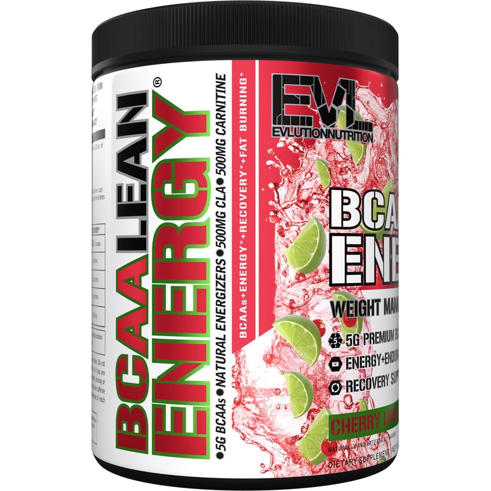 EVL BCAA Lean Energy Powder - Pre Workout Green Tea Fat Burner Support with BCAAs Amino Acids and Clean Energizers - Post Workout Recovery Drink for Lean Muscle Recovery - Cherry Limeade