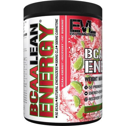 EVL BCAA Lean Energy Powder - Pre Workout Green Tea Fat Burner Support with BCAAs Amino Acids and Clean Energizers - Post Workout Recovery Drink for Lean Muscle Recovery - Cherry Limeade