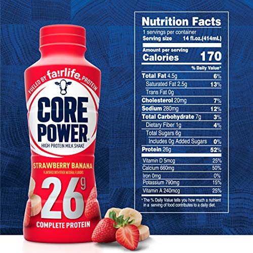 Core Power Fairlife 26g Protein Milk Shakes, Ready To Drink for Workout Recovery, Strawberry