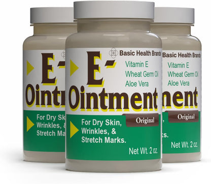 Basic Organics - Basic Brands - Vitamin E Ointment - 2 oz - Moisture Enhancing - Can Help Reduce Appearance of Scars, Stretch Marks, Fine Lines & Wrinkles - Pack of 3