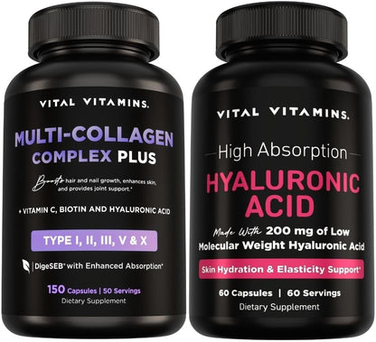 Vital Vitamins Multi-Collagen Plus 150 ct + Hyaluronic Acid Capsules 60 ct