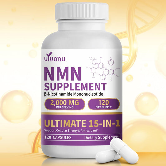 15-in-1 Liposomal NMN* Supplement, 2000mg Per Serving*, 99% Pure, NAD+ NMNH Alternative with Nicotinamide* Mononucleotide, Resveratrol, TMG*, CoQ10, Quercetin* (1 Bottles, 120 Capsule)