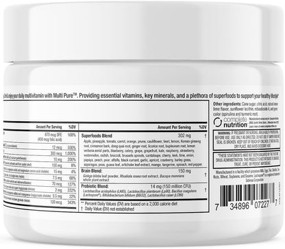 Reclaim Multi Pure Lemon Lime, Immune Support, Vitamin C, Vitamin B Complex, Probiotic, Superfood Powder, Calcium, Magnesium Oxide, (30 Servings) (Lemon Lime)