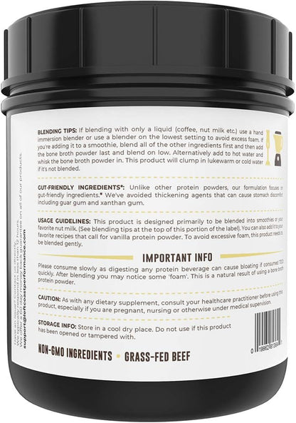 Left Coast Performance Vanilla Bone Broth and Multi Collagen Powder for Joint, Hair, Skin, and Nails Support