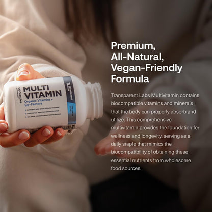 Transparent Labs Daily Multivitamin for Women - Whole-Food-Based Multivitamin for Men, Vegan, Clean, Organic Vitamin Supplement w Vitamins, Lutein, Biotin, Folate & Magnesium - 120 Capsules