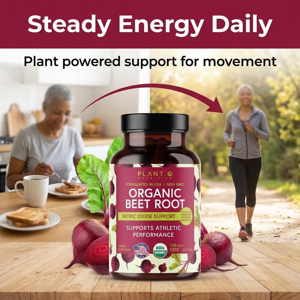 Organic Beet Root Capsules 1350mg – USDA Certified Beetroot Powder Supplement with Black Pepper | Nitric Oxide & Circulation Support | Vegan Non-GMO | 120 Tablets 2 Month Supply