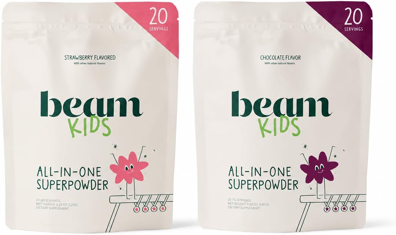 BEAM Kids Bundle, Chocolate and Strawberry Milk Flavor, Multivitamin Powder – Kids Vitamins with Greens, Probiotic & Prebiotic, Immune Support for Children & Toddlers, No Artificial Sweeteners