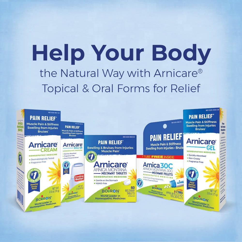 Boiron Arnicare Gel 4.2 oz (Twin Pack) for Joint Pain Relief, Muscle Pain, Muscle Soreness, and Swelling from Bruises or Injury - Non-Greasy and Fragrance-Free Arnica