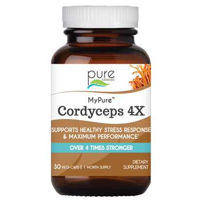 PURE ESSENCE LABS MyPure Cordyceps 4X Mushrooms - Concentrated Cordyceps Mushroom Powder Supplements for Immune System, Stress Response, Physical & Mental Performance - 2 Months Supply
