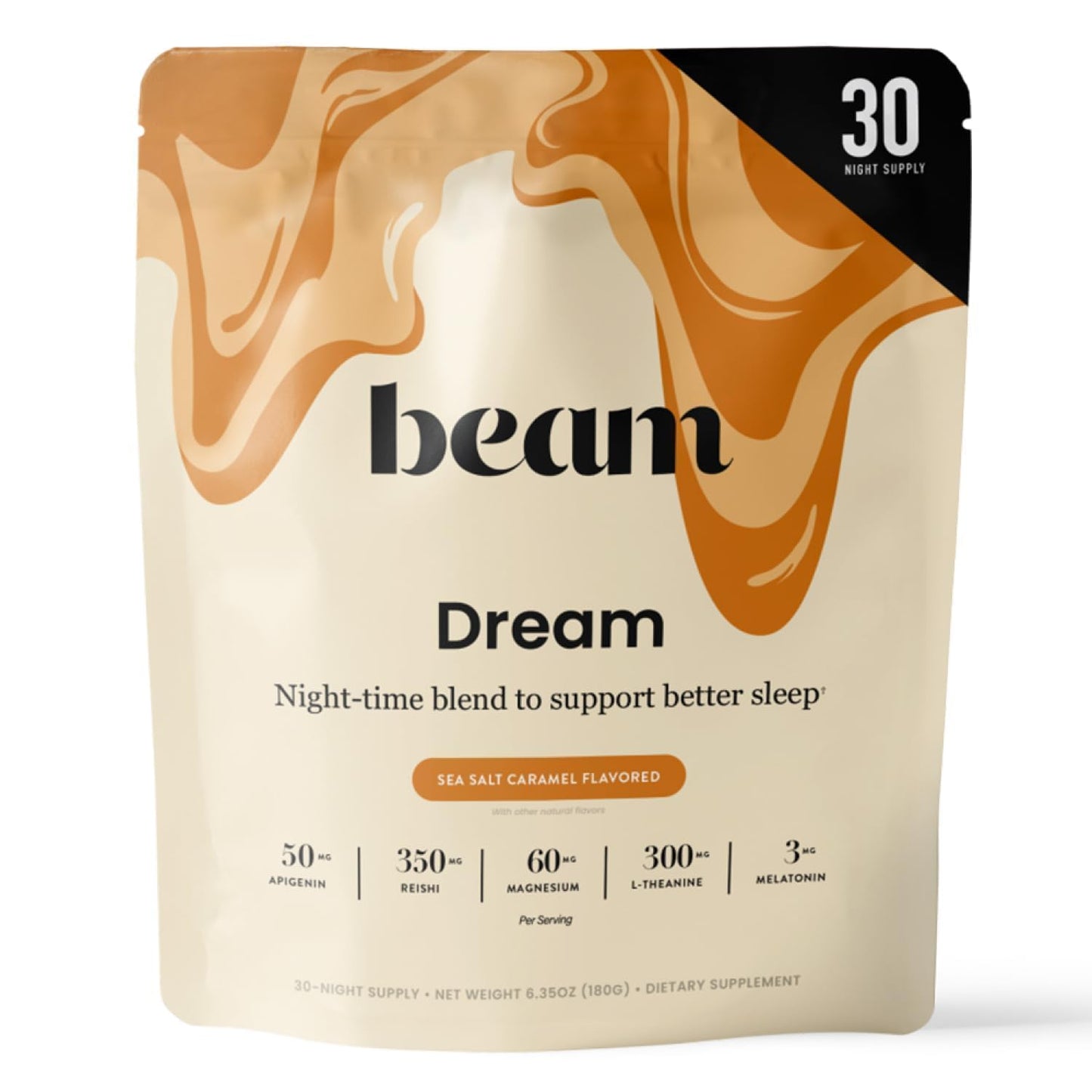 BEAM Dream Sleep Powder – Magnesium Sleep Aid for Adults with Melatonin, L-Theanine, Reishi Mushroom & Apigenin, Sleep Supplement, Sleep Cocoa Hot Chocolate Drink Mix, Brownie Batter, 30 Servings