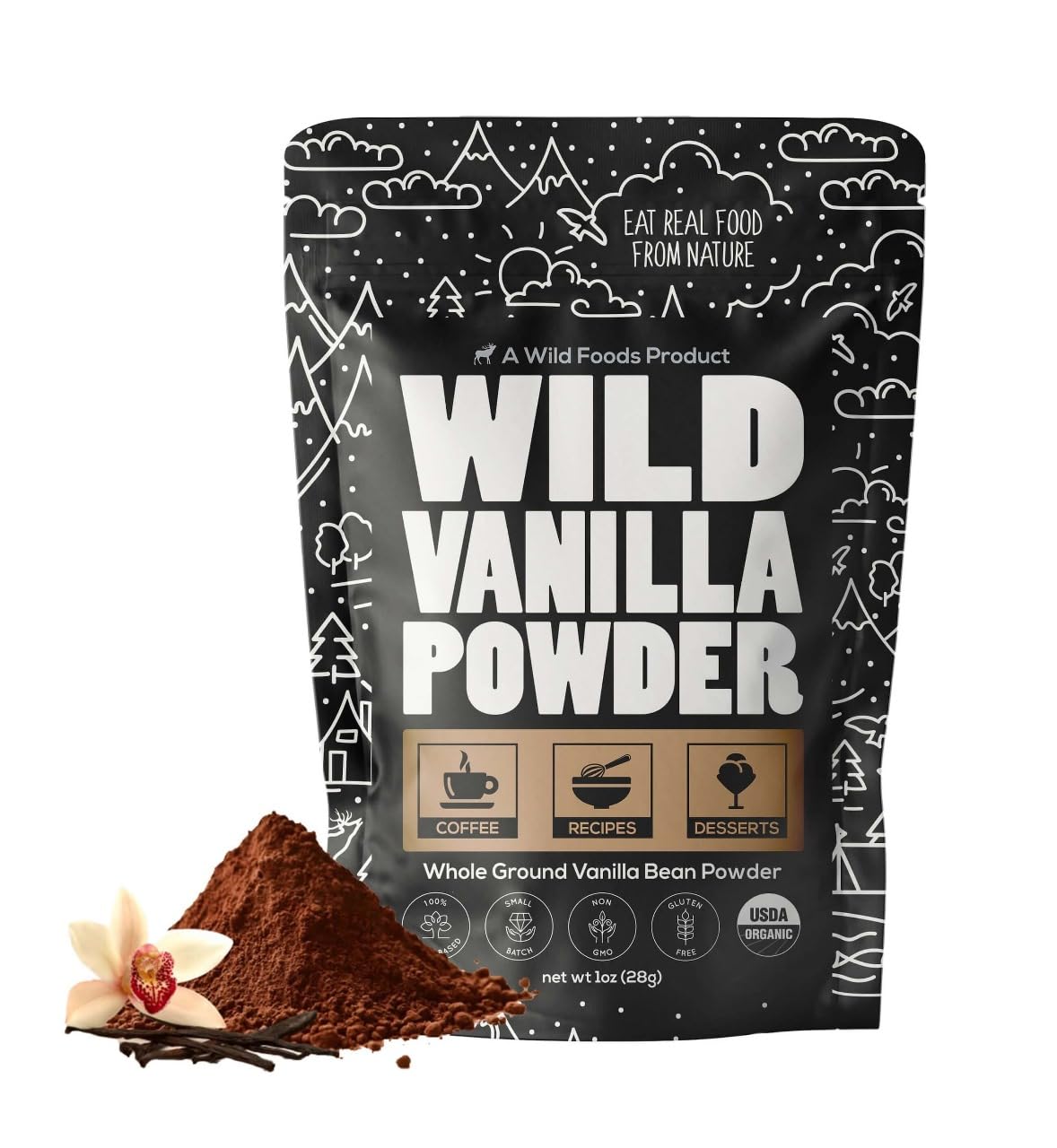 Wild Foods Pink Himalayan Salt (8oz) and Vanilla Bean Powder (1oz) Bundle for Cooking and Baking