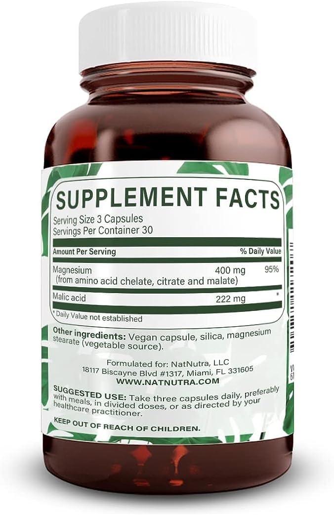 Natural Nutra Mega Magnesium 400mg Supplement - High Absorption Amino Acid Chelate, Better Vibes, Citrate, Malate Blend for Muscle Growth, Bone Strength, Heart Health, Nerve Support - 90 Capsules