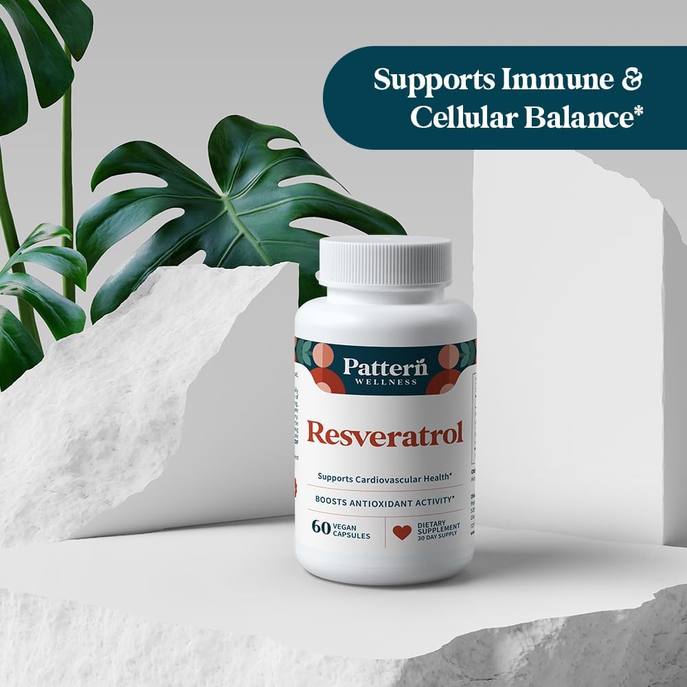 Pattern Wellness Resveratrol with Fisetin – Supports Cellular, Heart & Immune System Health – Promotes Antioxidant Protection – Vegan, Non-GMO, Gluten-Free – 60 Capsules