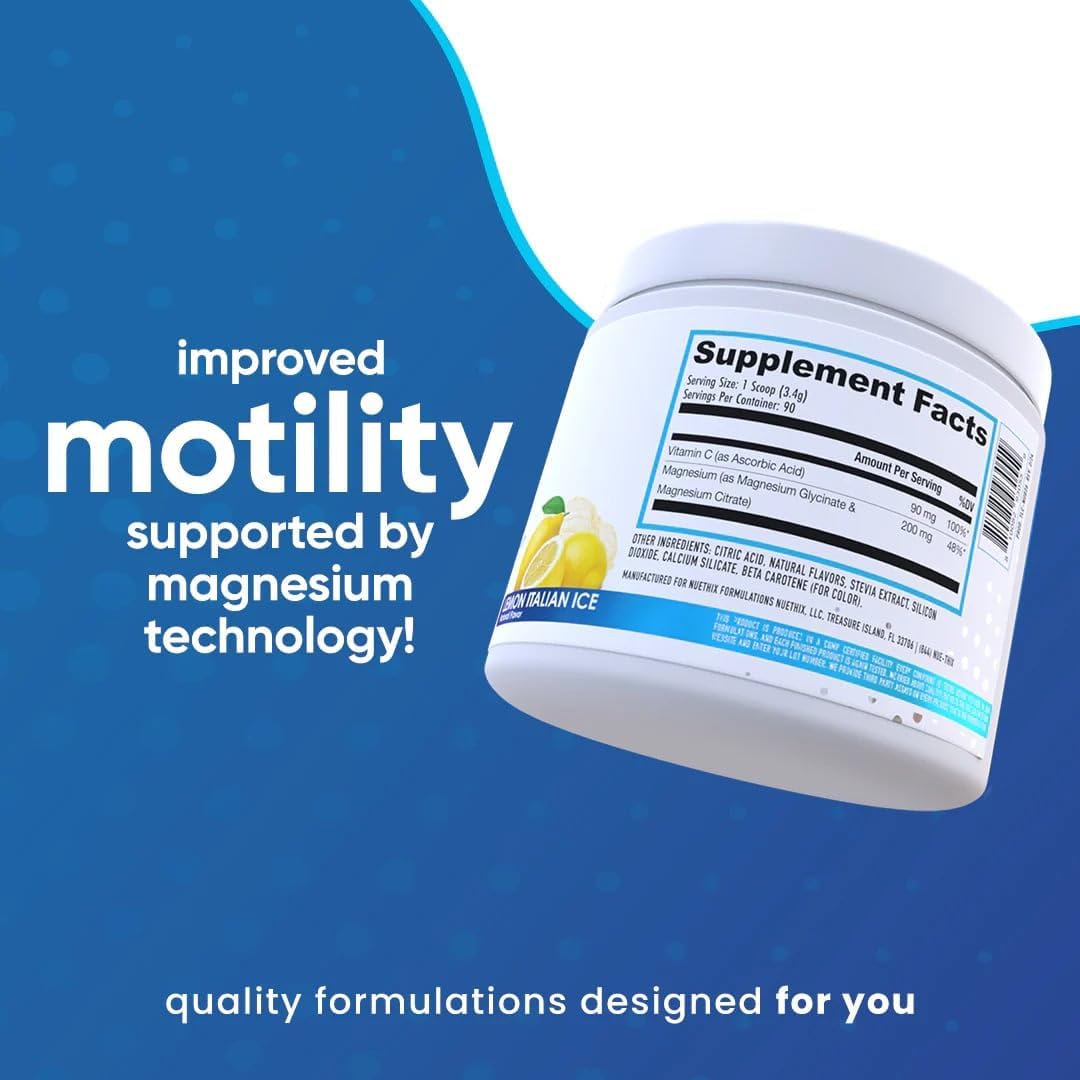 NuEthix Formulations Prosorb+ Magnesium Dietary Supplement, 200mg Magnesium Blend to Support Physical & Mental Wellness, Vitamin C, Dairy-Free, Gluten Free, & Non-GMO, Lemon Italian Ice, 90 Servings