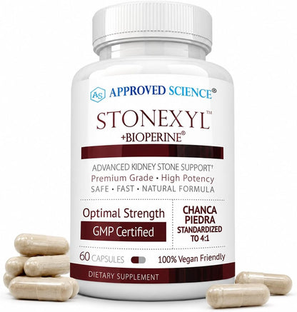Approved Science Stonexyl - Herbal Support for Kidney Stones - 60 Capsules - Chanca Piedra - High Absorption -1 Month Supply - Vegan