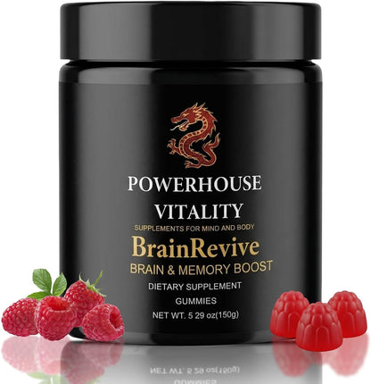 BrainRevive Lion's Mane Mushroom Gummies for Adults - Brain Supplement Gummies for Memory and Focus, Nootropic Brain Health, Ashwagandha, Reishi, Cordyceps, Vegan, 60 Count
