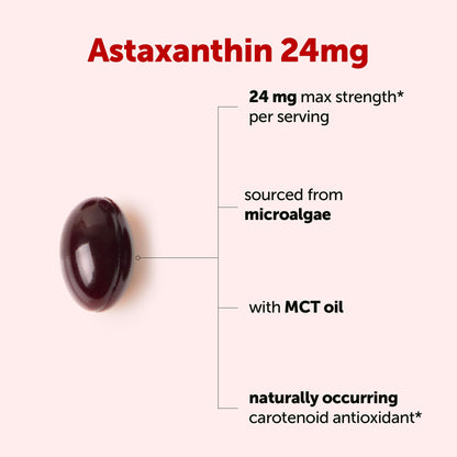 Micro Ingredients Astaxanthin 24mg with MCT Oil, 60 Softgels, 2 Month Supply | Max Strength Astaxanthin Antioxidant Supplements | Fresh Microalgae Source | Non-GMO, Gluten Free, No Soy